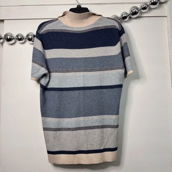 Marine Layer Liam Sweater Polo in Blue Multi Striped Shirt - Picture 7 of 8